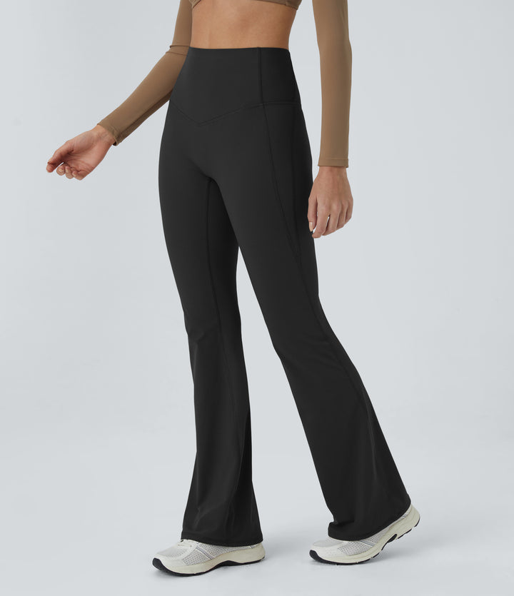 High Waisted Tummy Control Shaping Yoga Flared Leggings — Black — view 7
