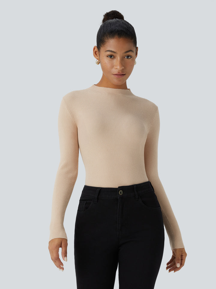 Ribbed Knit Round Neck Long Sleeve Casual Jumper — Smoke Gray — view 1