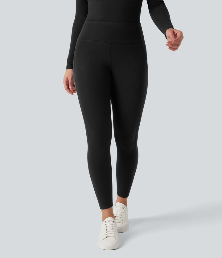 HeatCore High Waisted Casual Warming Leggings with Pockets — Black — view 2
