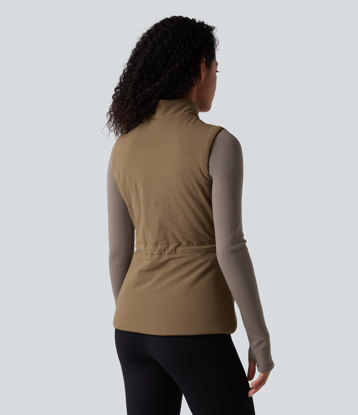 PuffFlex 3-in-1 High-Neck Long Sleeve Thumb Holes Fleece Jacket &Quilted Vest with Pockets — Walnut — view 3