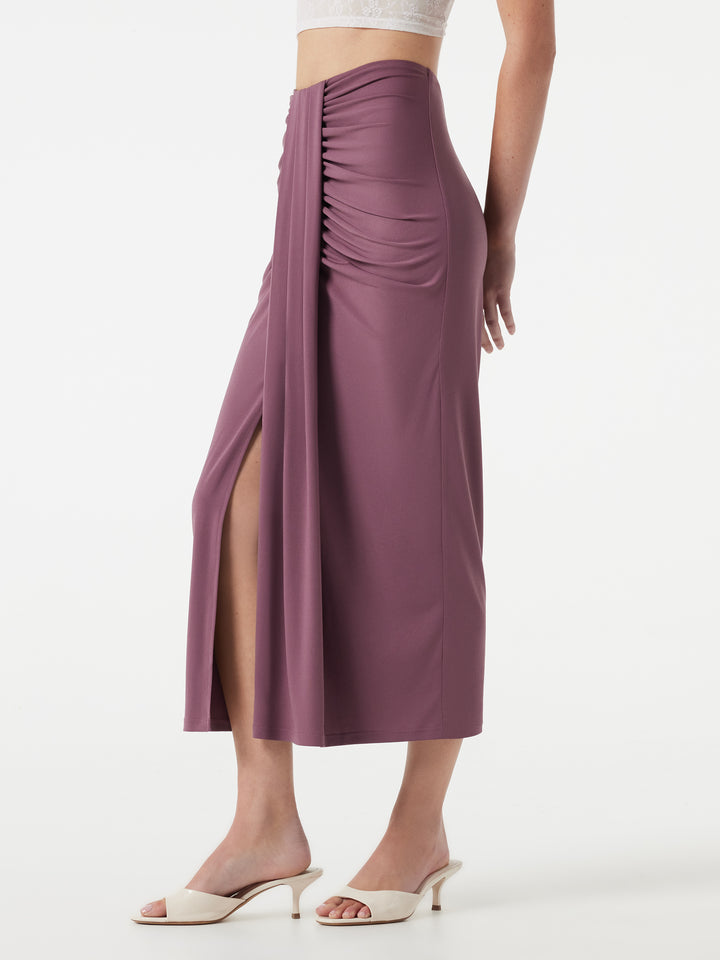 High Waisted Ruched Bodycon Midi Casual Skirt — Tulipwood — view 1