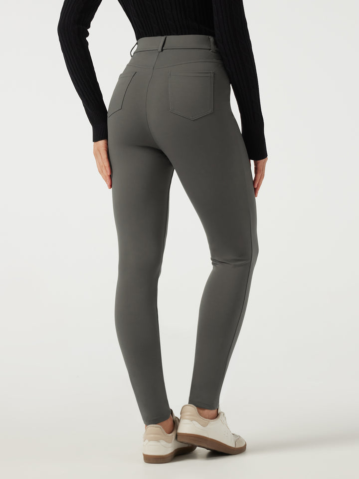 High Waisted Slim Work Trousers with Pockets — Deep Red Grey — view 2