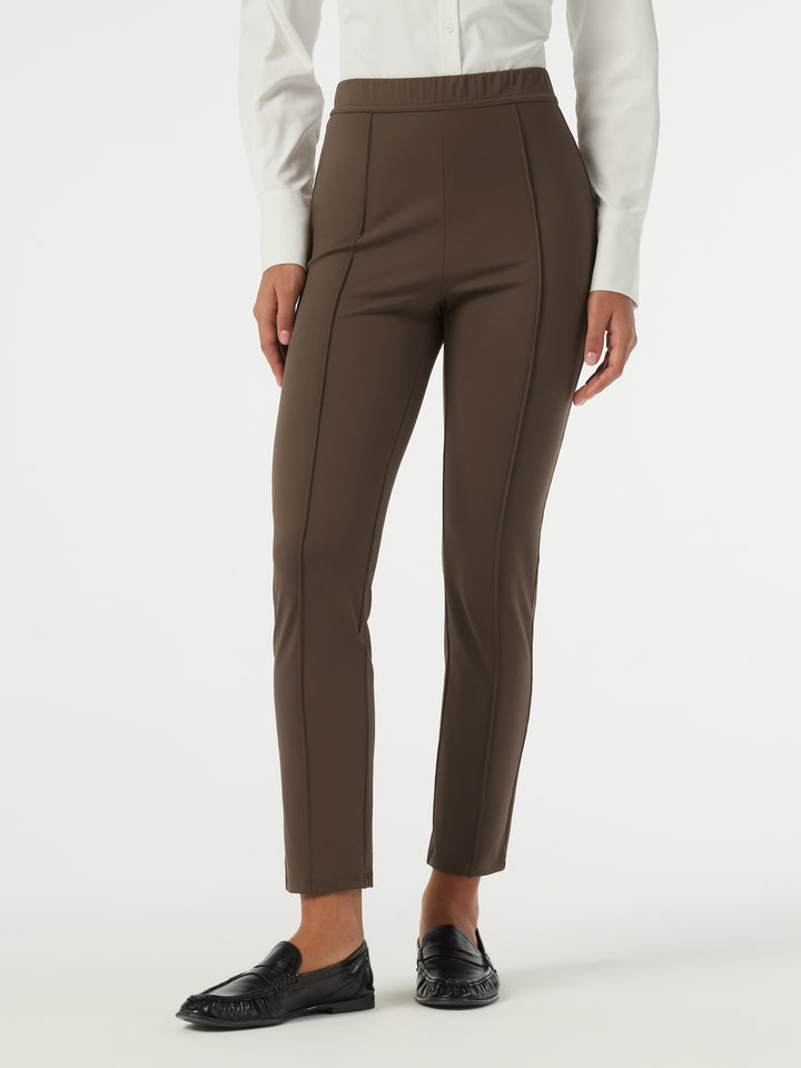 High Waisted Slim Pintuck Work Trousers — Chocolate Martini — view 2