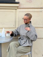 Checked Funnel Neck Belted Jacket