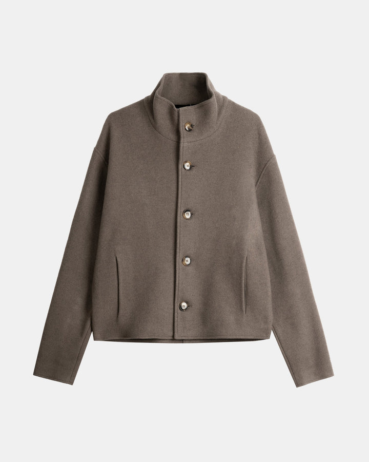 Stand Collar Cropped Wool-Blend Jacket