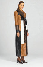 Patchwork Faux Leather Longline Trench Coat