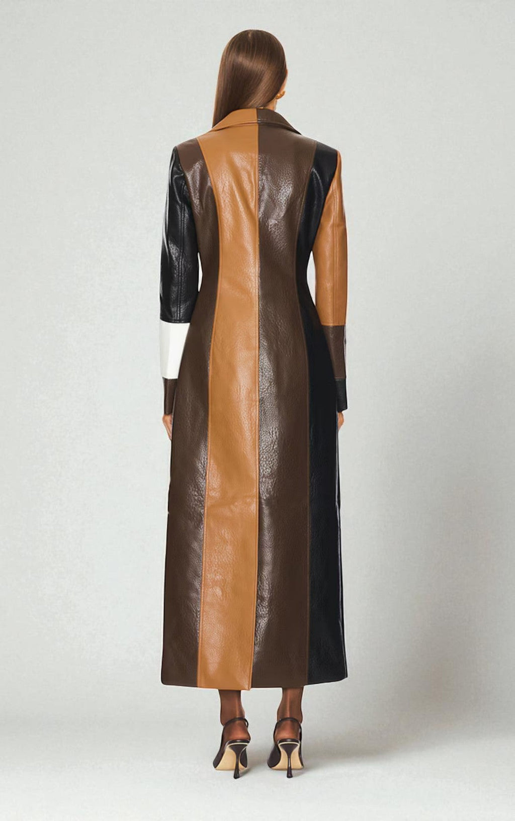 Patchwork Faux Leather Longline Trench Coat