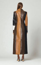Patchwork Faux Leather Longline Trench Coat