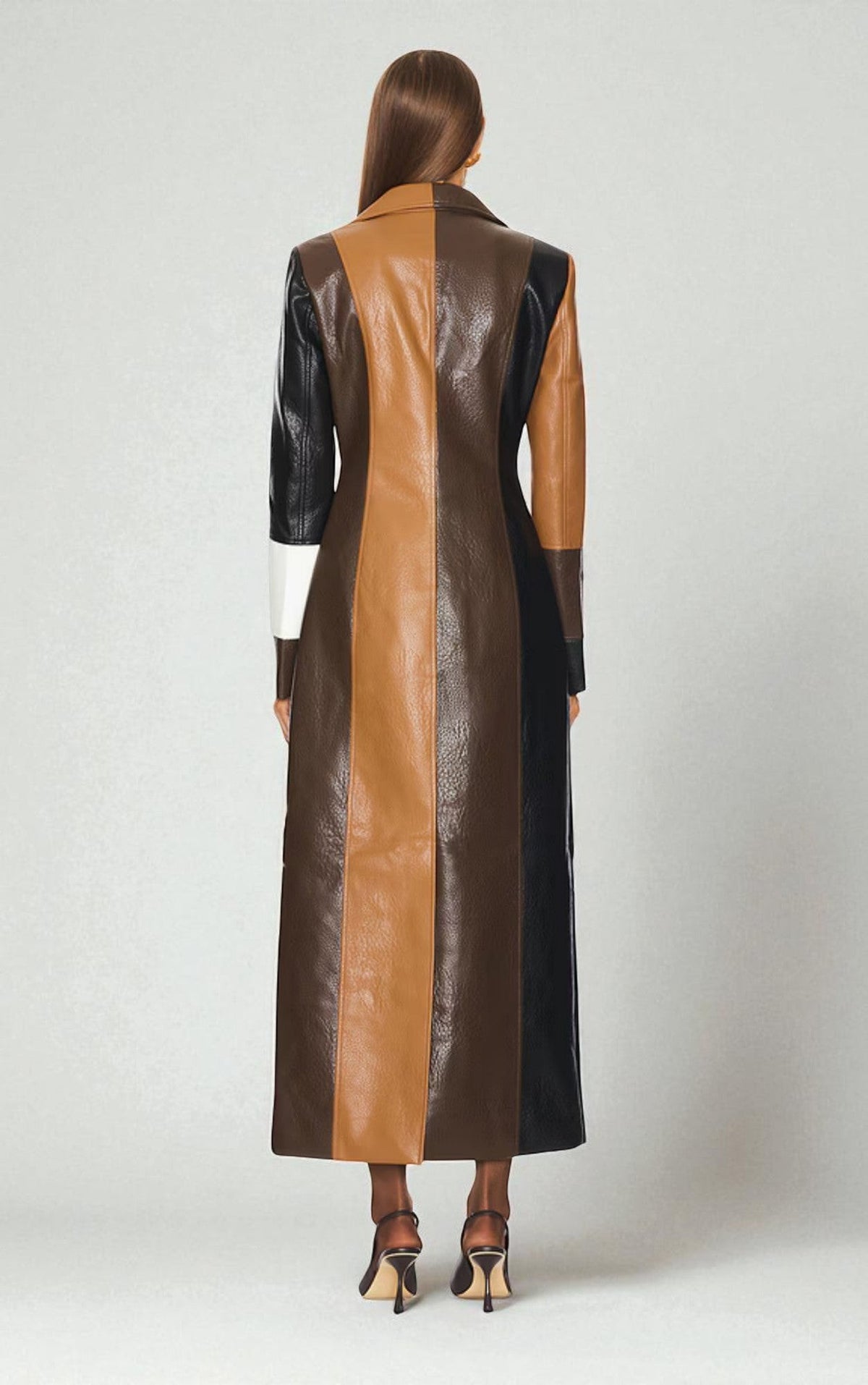 Patchwork Faux Leather Longline Trench Coat