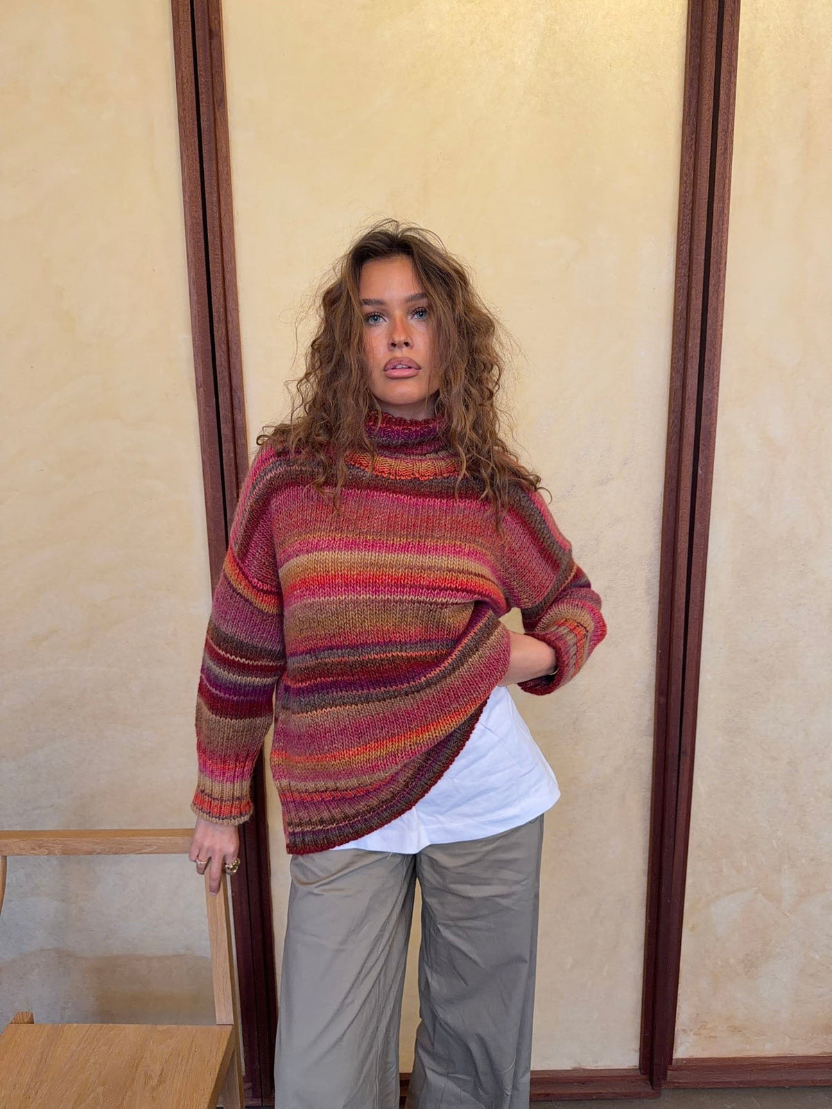 Oversized Multi Stripe Roll Neck Jumper