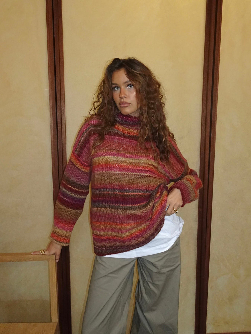 Oversized Multi Stripe Roll Neck Jumper