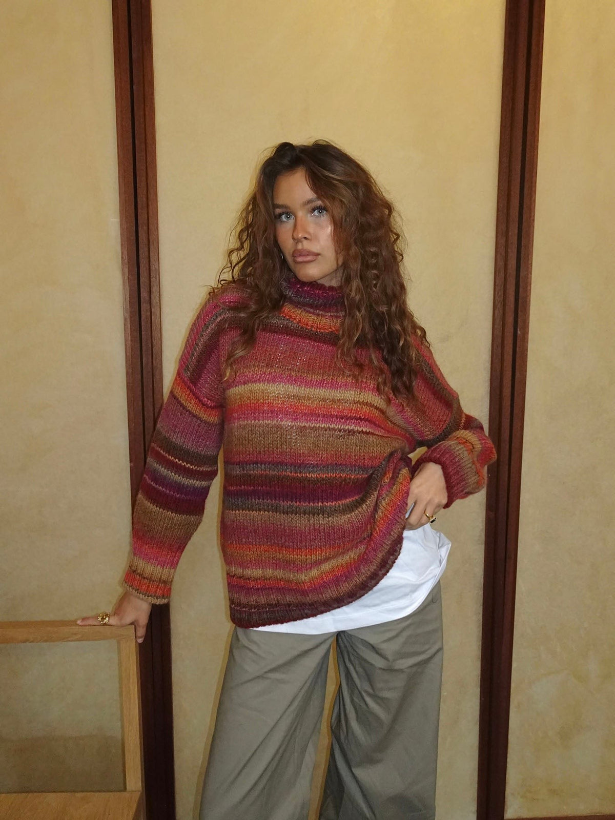 Oversized Multi Stripe Roll Neck Jumper