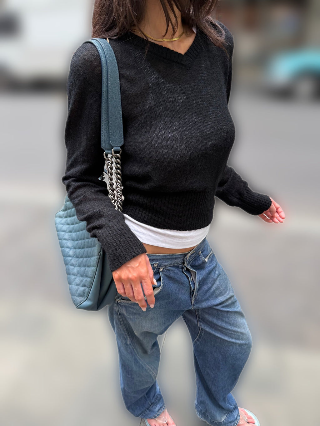 Semi Sheer V Neck Layering Jumper