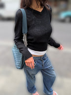 Semi Sheer V Neck Layering Jumper