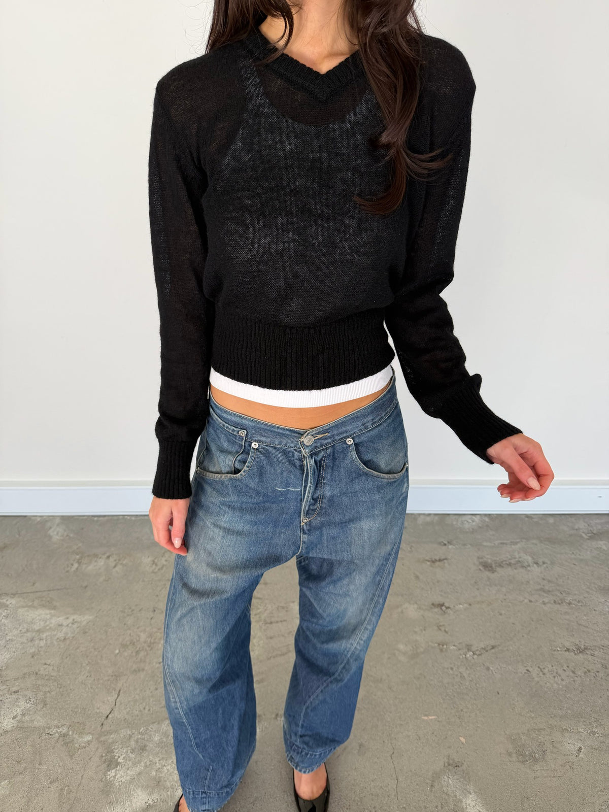 Semi Sheer V Neck Layering Jumper