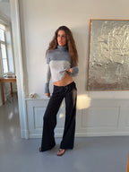 Wide Leg Tailored Trousers with Metal Ring Tie