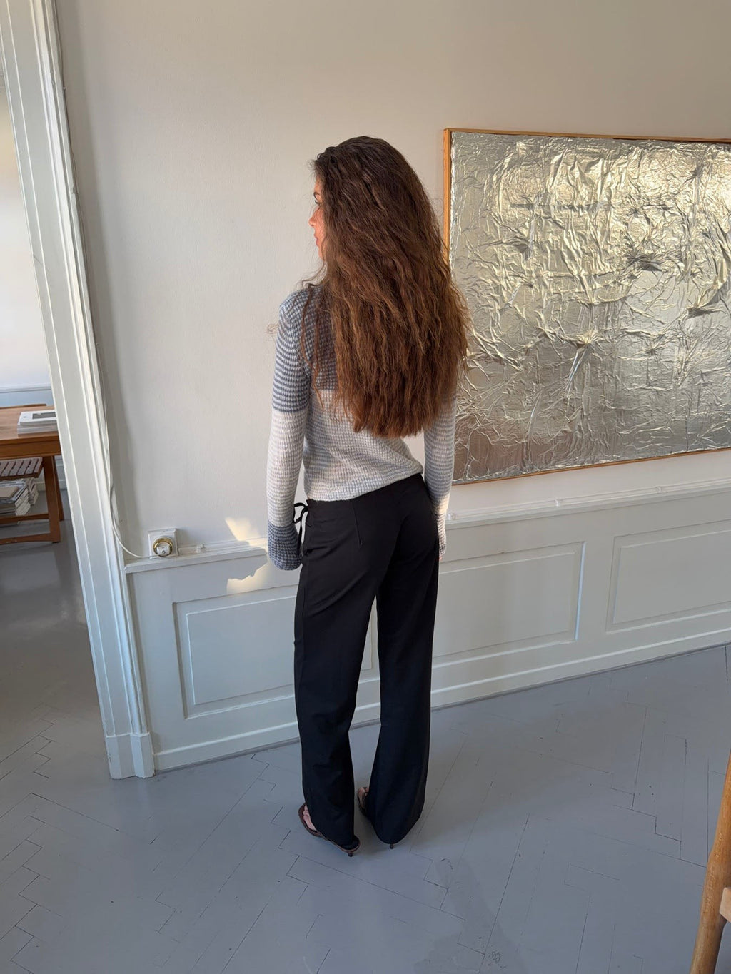 Wide Leg Tailored Trousers with Metal Ring Tie