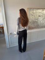 Wide Leg Tailored Trousers with Metal Ring Tie