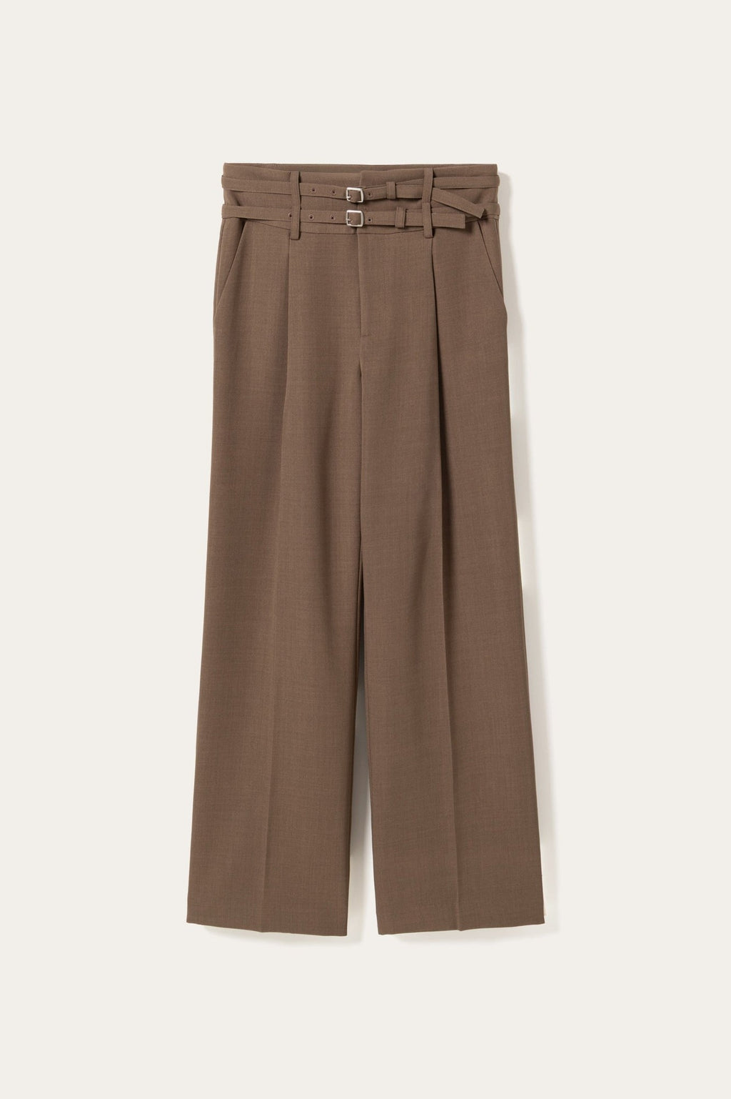 High Waisted Double Belt Wide Leg Trousers