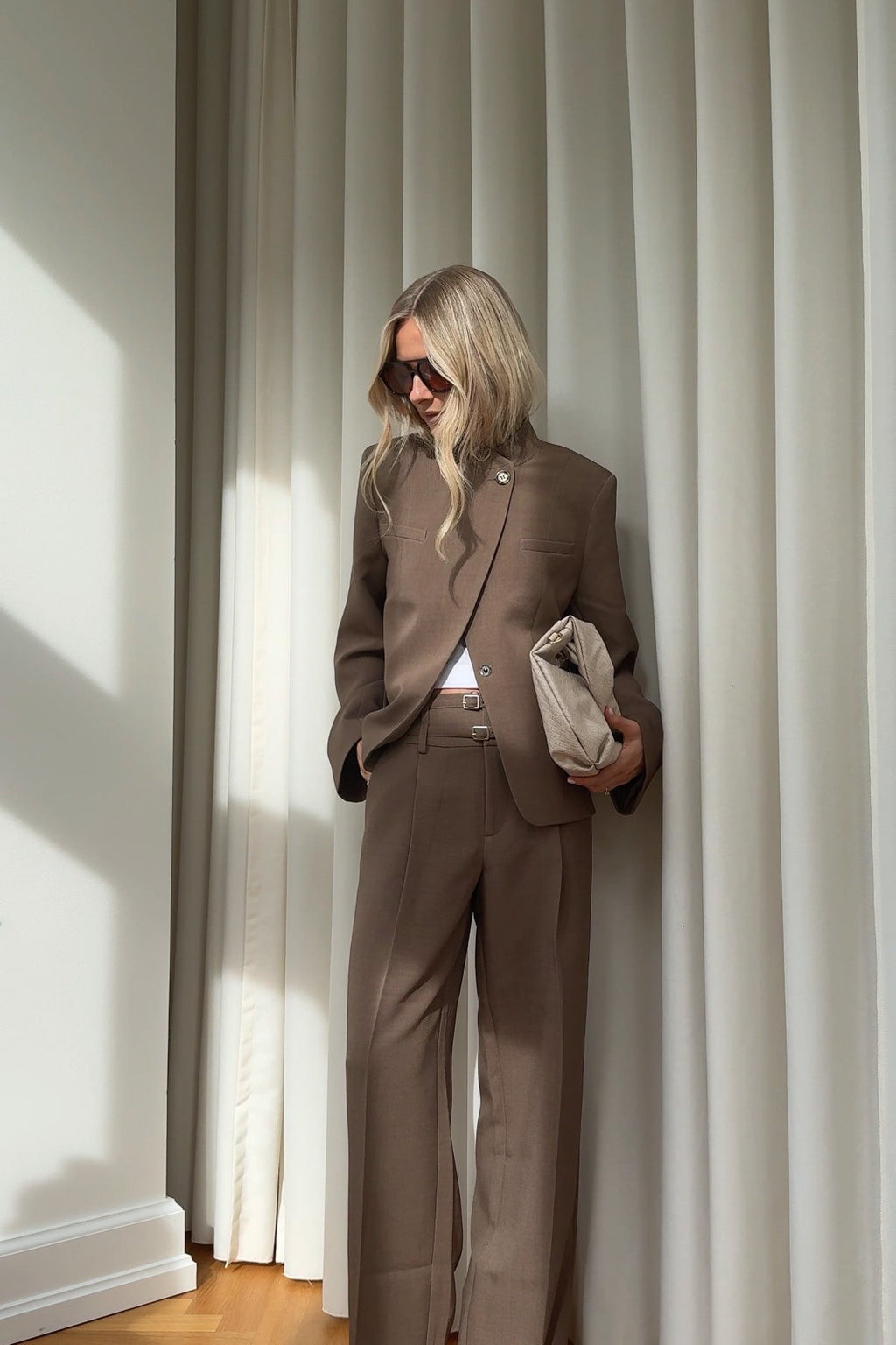 High Waisted Double Belt Wide Leg Trousers