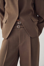 High Waisted Double Belt Wide Leg Trousers