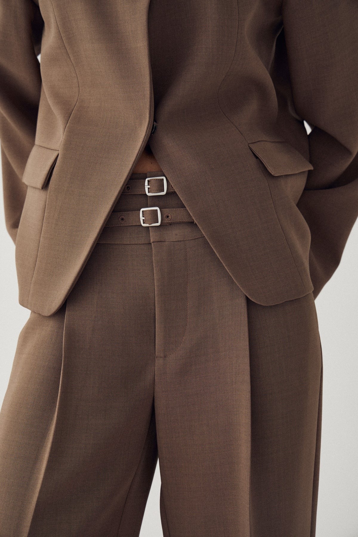 High Waisted Double Belt Wide Leg Trousers