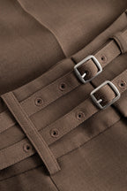 High Waisted Double Belt Wide Leg Trousers