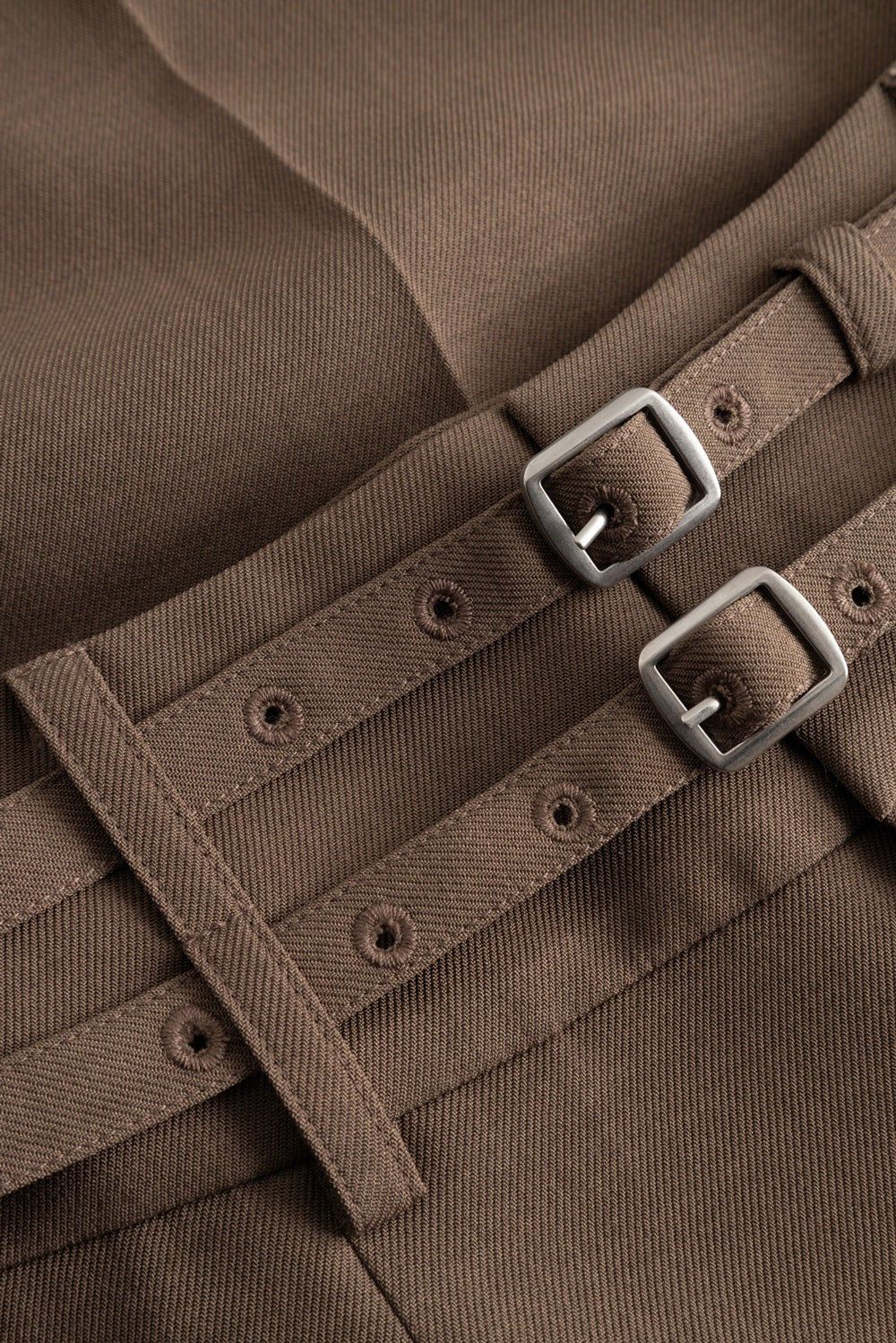 High Waisted Double Belt Wide Leg Trousers