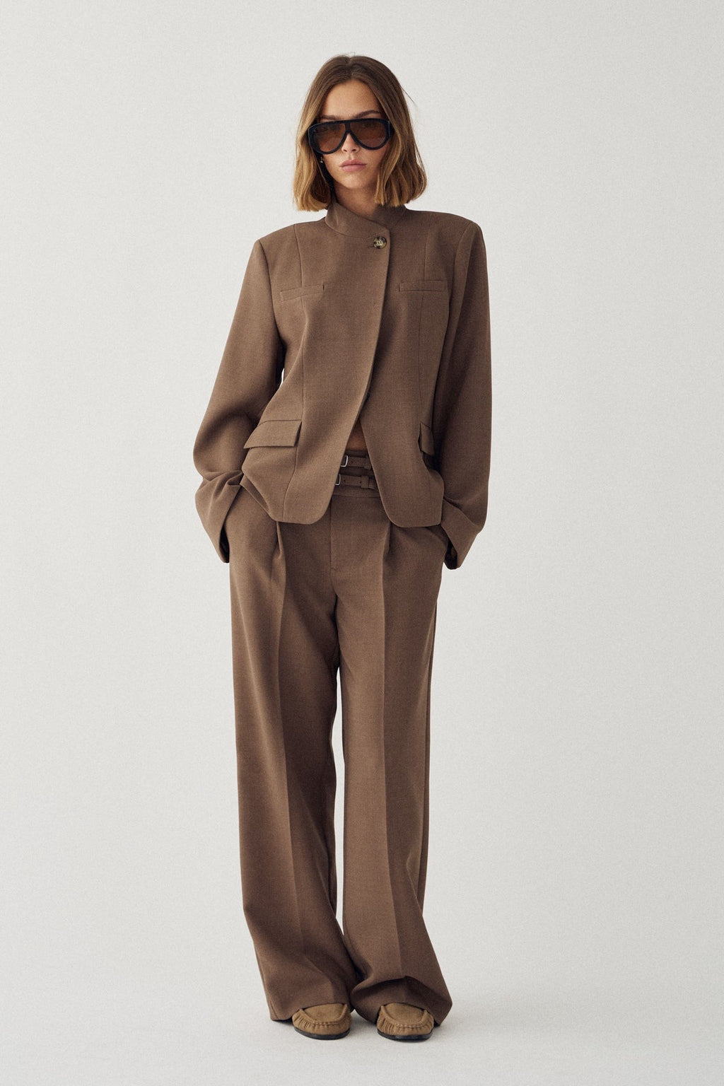 High Waisted Double Belt Wide Leg Trousers
