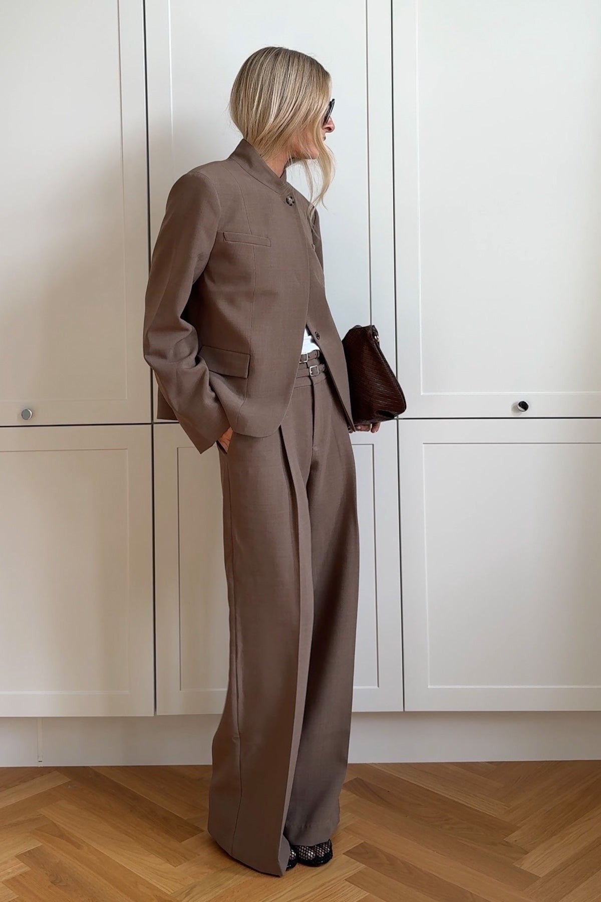 High Waisted Double Belt Wide Leg Trousers
