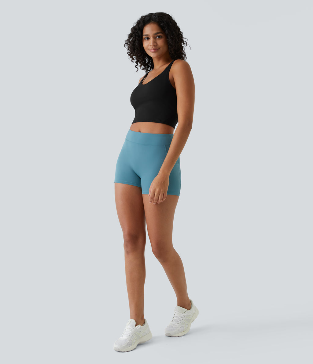 Padded V Neck Cropped Yoga Tank Vest Top A-D Cups — Black — view 5