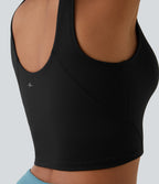 Padded V Neck Cropped Yoga Tank Vest Top A-D Cups — Black — view 3