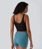 Padded V Neck Cropped Yoga Tank Vest Top A-D Cups — Black — view 4