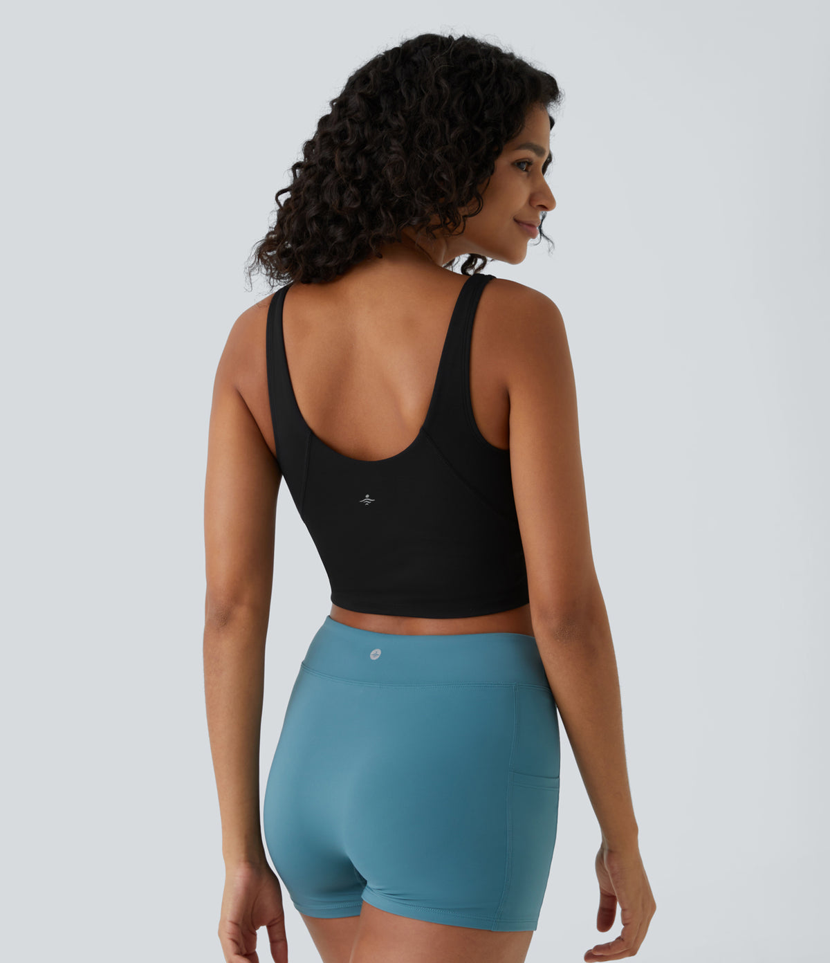 Padded V Neck Cropped Yoga Tank Vest Top A-D Cups — Black — view 4