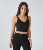 Padded V Neck Cropped Yoga Tank Vest Top A-D Cups — Black — view 2