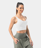 Padded V Neck Cropped Yoga Tank Vest Top A-D Cups — White — view 6
