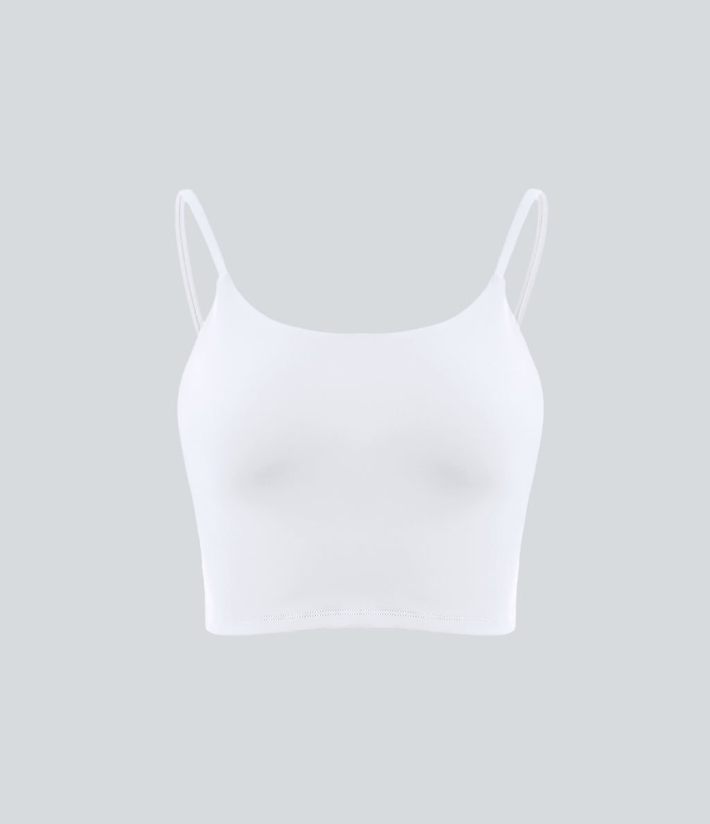 Basic Padded Workout Cropped Tank Vest Top A-D Cups — White — view 6