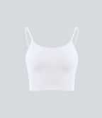 Basic Padded Workout Cropped Tank Vest Top A-D Cups — White — view 6