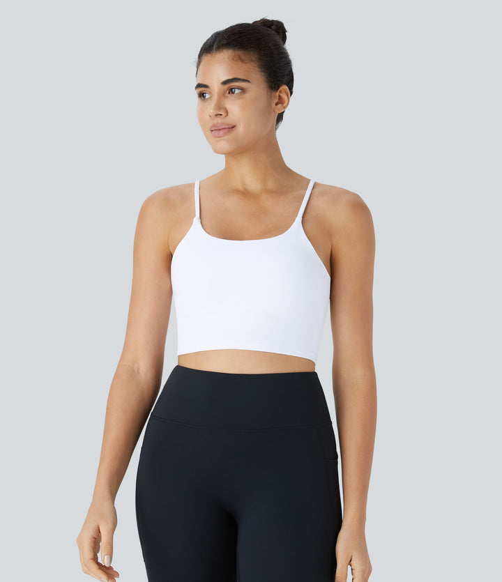 Basic Padded Workout Cropped Tank Vest Top A-D Cups — White — view 1