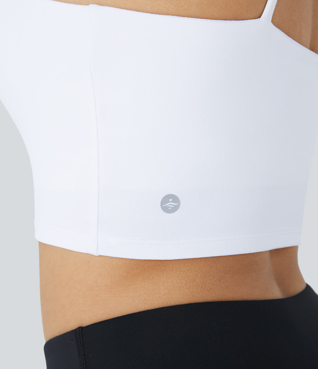 Basic Padded Workout Cropped Tank Vest Top A-D Cups — White — view 4