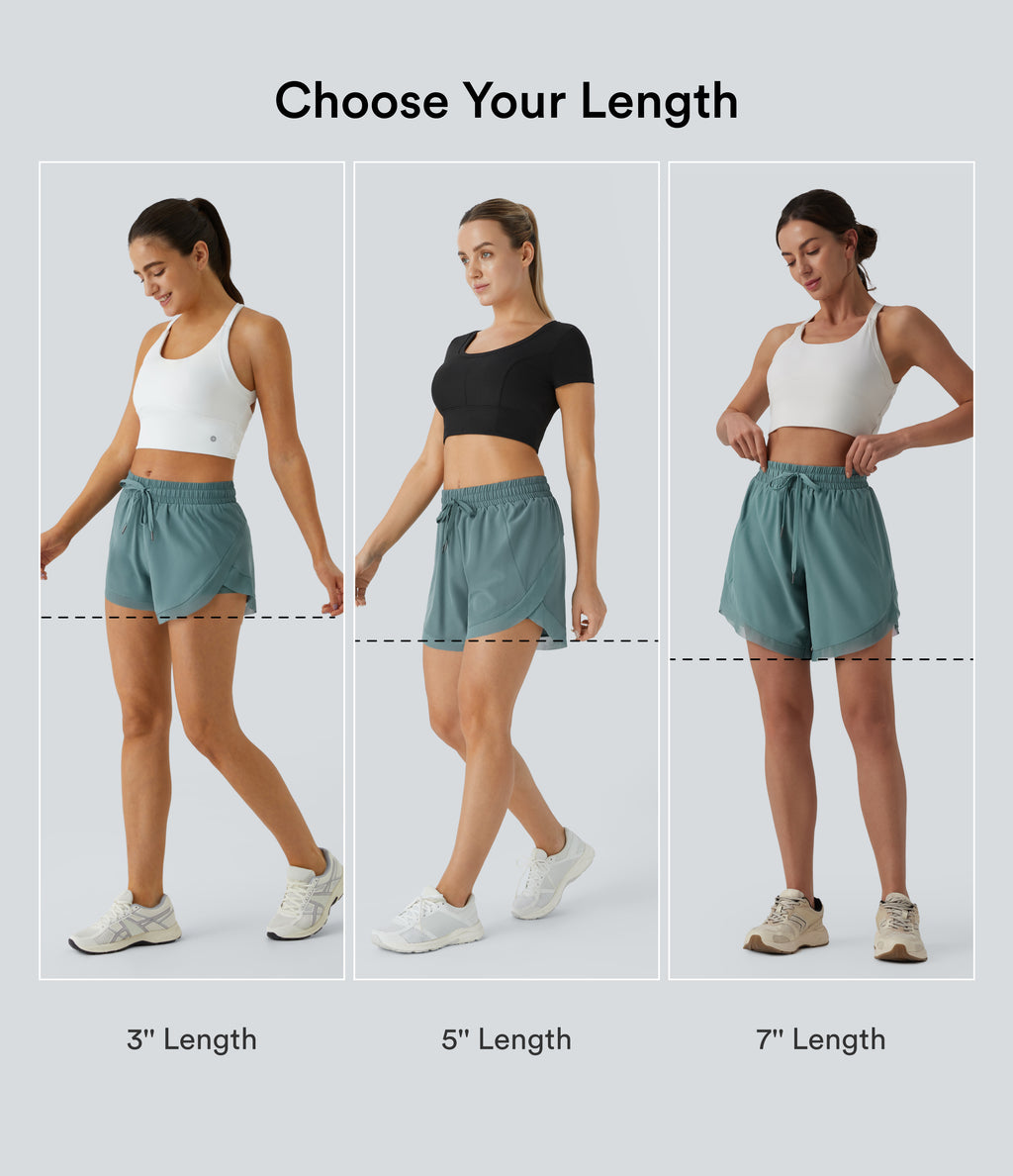 Mid Rise Drawstring Contrast Mesh 2-in-1 Flowy Running Shorts 3'' — Mineral Blue — view 2