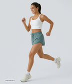 Mid Rise Drawstring Contrast Mesh 2-in-1 Flowy Running Shorts 3'' — Mineral Blue — view 5