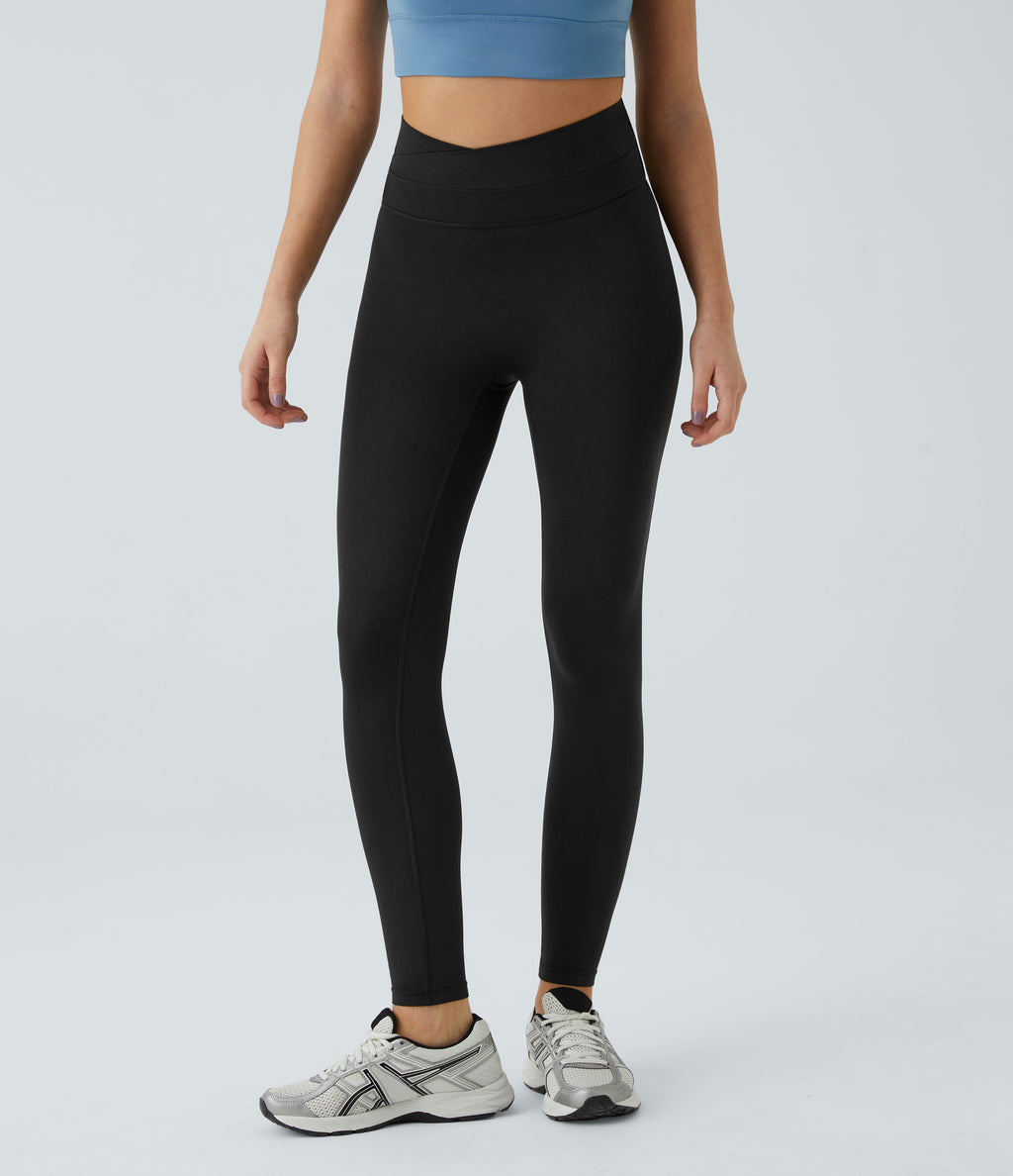 Crossover Color Block Leggings — Black — view 2