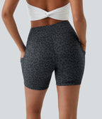 High Waisted Side Pocket Running Biker Shorts — Grey Blue — view 3