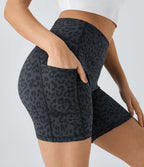 High Waisted Side Pocket Running Biker Shorts — Grey Blue — view 5