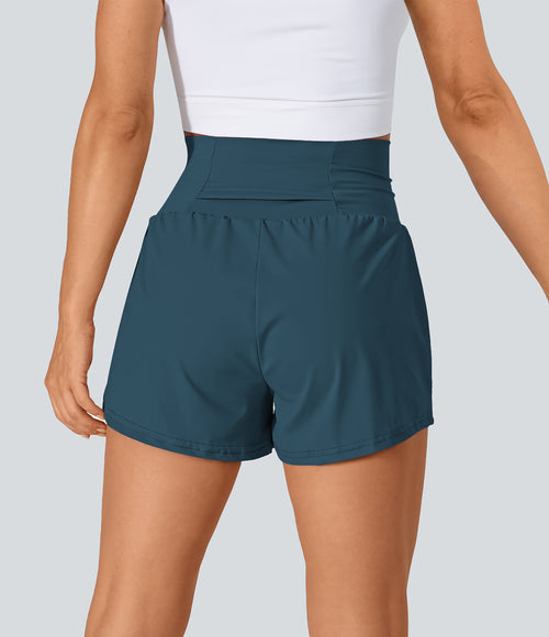 Airy Super High Waisted 2-in-1 InstantCool Yoga Shorts with Pockets — Majolica Blue — view 2