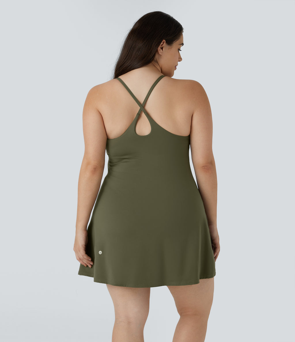 Everyday Plush Plus Size Dress-Wannabe — Grass Grey Green — view 2