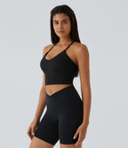 Plush Backless Crisscross Cut Out Cropped Tank Vest Top — Black — view 3