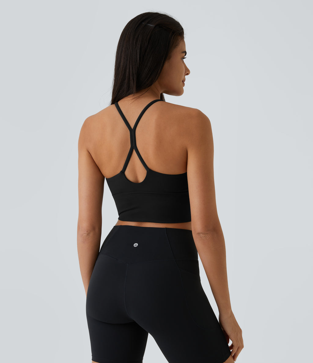 Plush Backless Crisscross Cut Out Cropped Tank Vest Top — Black — view 4