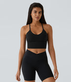 Plush Backless Crisscross Cut Out Cropped Tank Vest Top — Black — view 2
